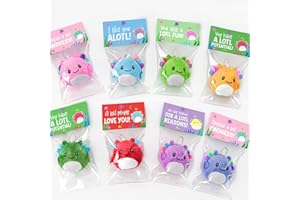 Zesua Valentines Day Gifts for Kids - 24 Pack Axolotl Plush Toys Keychains with Valentine's Cards - Mini Stuffed Animals Set for Boys Girls Toddler Classroom Exchange School Activities Party Favors