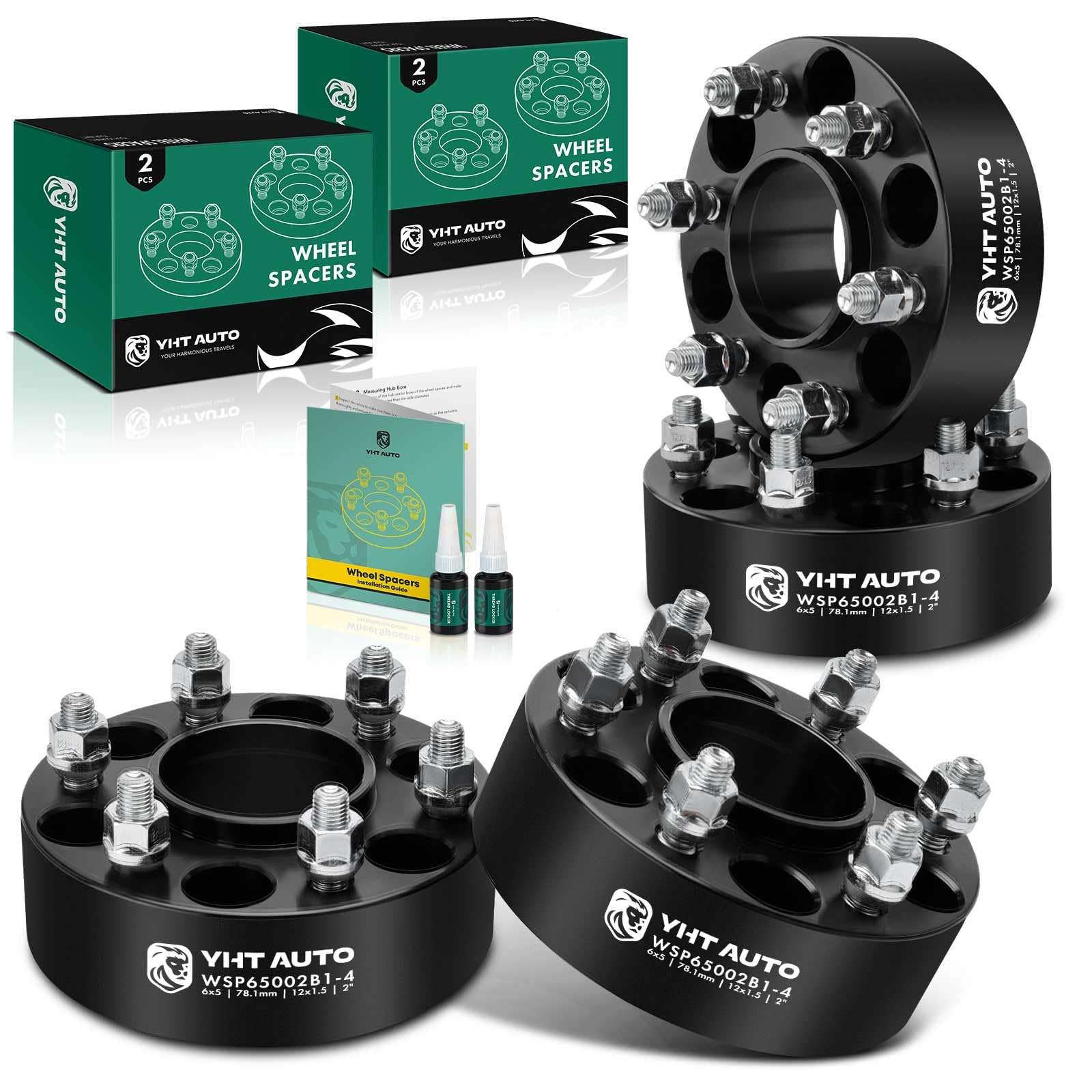 Photo 1 of YHTAUTO 6x5 Hubcentric Wheel Spacers 2 inch Fits Chevrolet, GMC, Buick, Oldsmobile Models: Trailblazer, Envoy, Rainier, Forged Tire Spacers 2 inch with M12x1.5 Studs 78.1mm Hub Bore 4PCS, Black