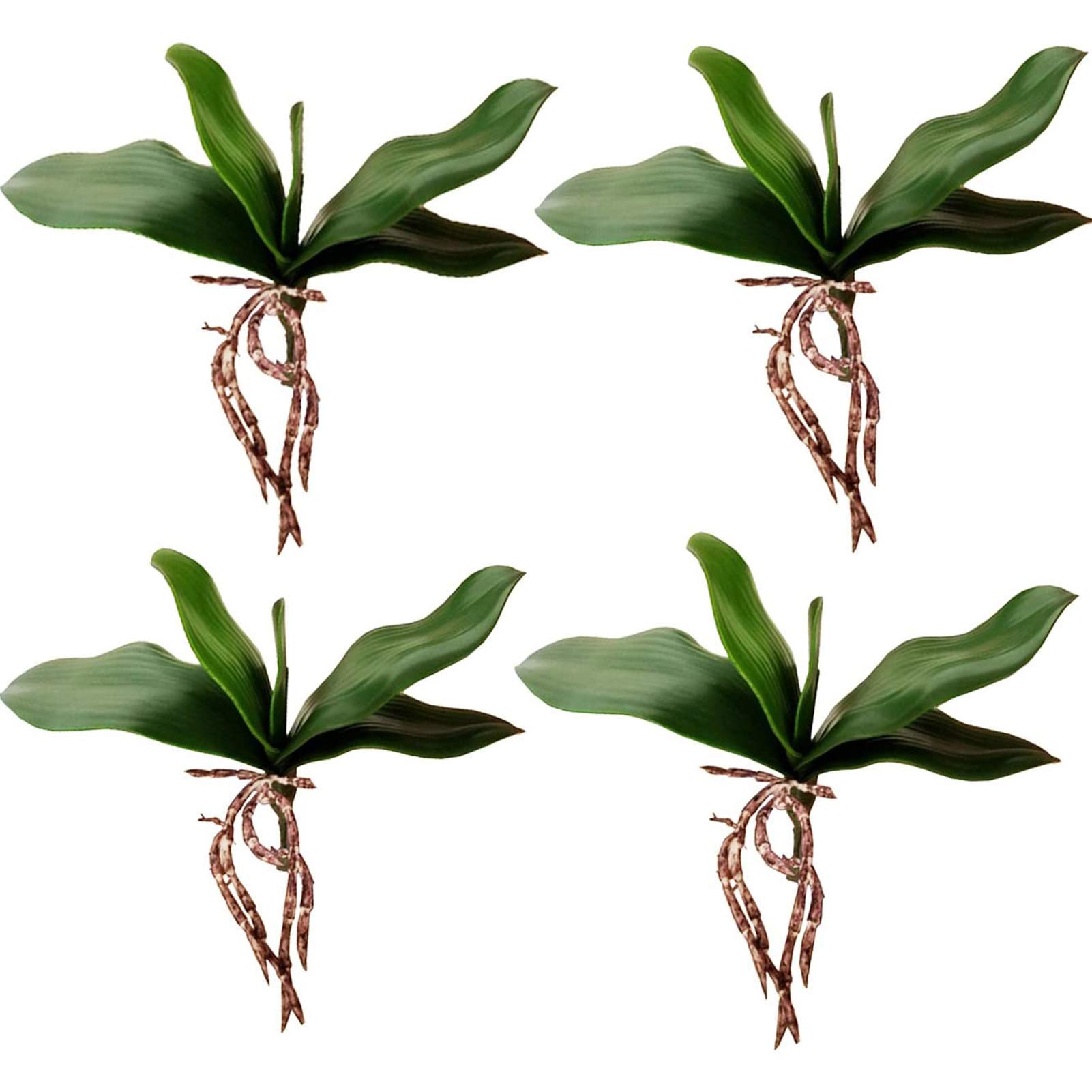 Yokoke 4 Pcs Artificial Green Phalaenopsis Simulation Moth Orchid Leaf Real Latex Touch Green Plant 5 Petals for Flowers Garden Bonsai Decor 10"