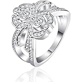 ENDLESSNESS & ETERNITY 2.5CT Round Cut Flower Half Eternity 14K White Gold Plated Wedding Band Ring Cubic Zirconia Engagement Promise Ring Gift for Women