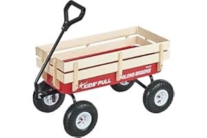 VEVOR 39 inch Pull Along Kids Wagon, Red Rolling Cargo Toy Wagons for Kids, Outdoor Utility Cart for Garden Beach Camping with All Terrain Wheels for Child Present, Supports up to 330 lbs