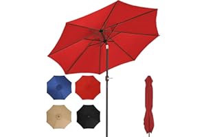 HELIORUSH 7.5/9 ft Patio Umbrella: UPF 50+ UV protection, 8 reinforced windproof ribs, smooth crank tilt mechanism,Parasol de