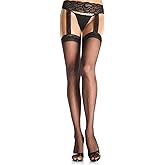 Leg Avenue womens Sheer Stockings With Attached Garter Belt