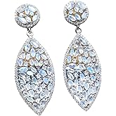 Natural Rainbow Moonstone 925 Solid Sterling Silver Earrings 55mm