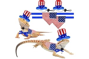 Vehomy 4Pcs Independence Day Bearded Dragon Costume 4th of July Bearded Dragon Hats Lizard Bandanas Lizard Uncle Sam Hat American Flag Hat Lizard Flag Bandana Scarf for Hamster Leopard Gecko
