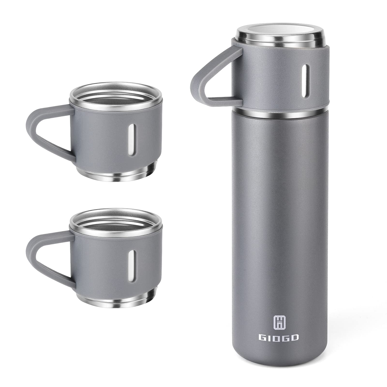 Vacuum Insulated Flask 500ml/16.9oz Stainless Steel Thermo Bottle with Cup for Coffee Water Hot and Cold Drink Flasks.(Gray,Set)