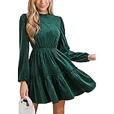 CUPSHE Women Ruffle Fall Dresses Long Bubble Sleeve Crewneck Smocked Waist Holiday Party Winter Mini Dress