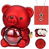 KOOOGEAR Preserved Red Real Rose with Heart Necklace,Eternal Flowers Rose Bear Gifts for Mom Wife Girlfriend on Mothers Day Birthday Valentines Christmas Anniversary Romantic Gifts for Her