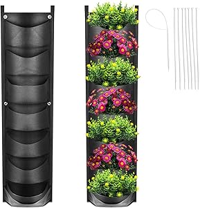 New Upgrade Deeper and Bigger Hanging Vertical Garden Planter with 7 Pockets,Waterproof Wall Mount Planter for Garden Courtyard Office Home Decoration (Black / 7 Pockets)