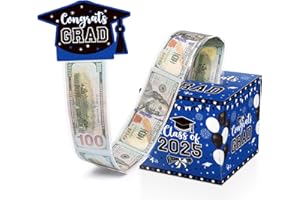 M AMFEOV Graduation Money Box for Cash Gift Pull 2025 Blue and Black, Graduation Money Holder with Pull Out Card and 100Pcs OPP Bags for Class of 2025 Congrats Grad Party, Surprise Box for College High School