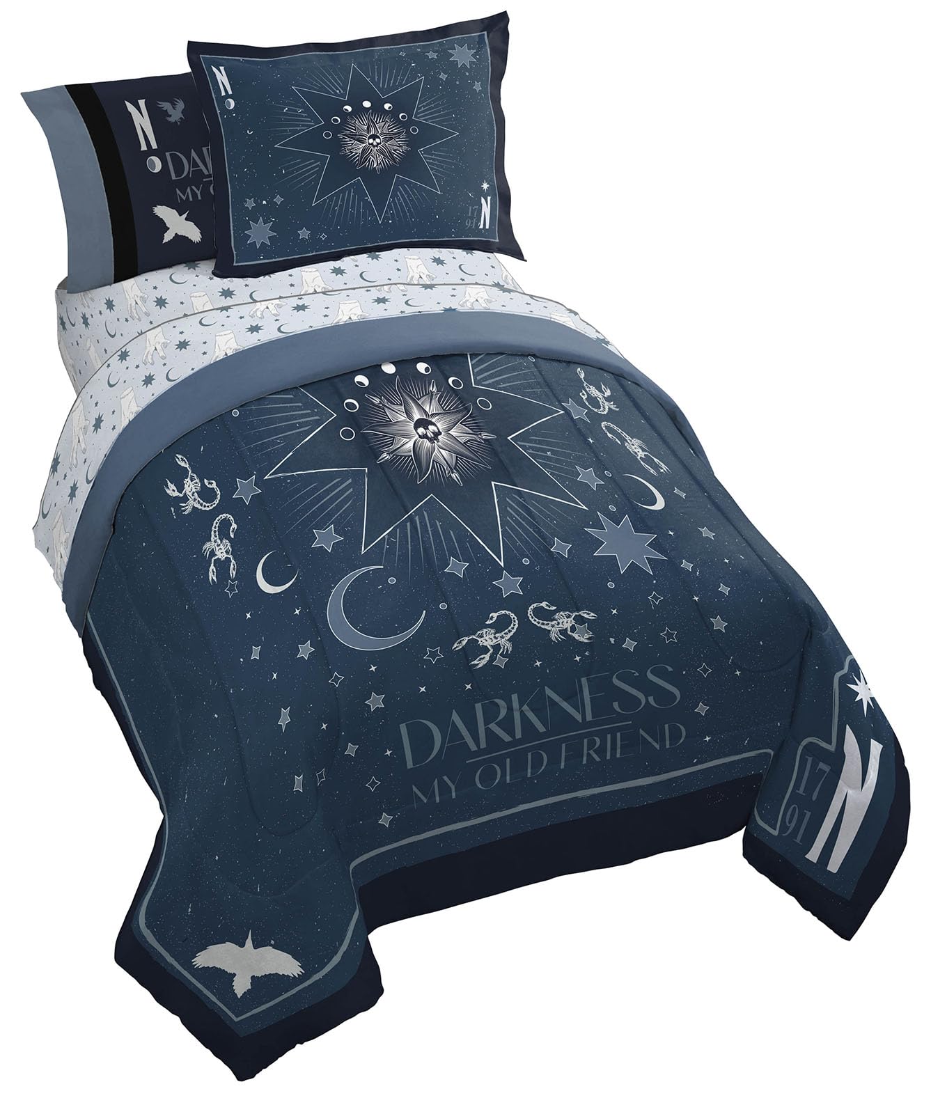 Photo 1 of Jay Franco Wednesday Addams Twin Size Comforter Set - 5 Piece Bedding Includes Sheet Set & Pillow Covers - Blue Stars Super Soft Cozy Bedding