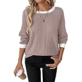 APOOU Womens Long Sleeve Shirts Crewneck Casual Tops Loose Fit Tunic Fall Fashion 2025 Blouses Clothing