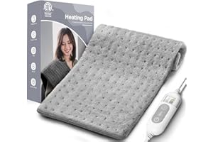 MLIVROM Heating Pad for Back & Cramps Relief,Electric Heat Pad Fast Heat,6 Level Heat Setting,3 Level Timming,Auto Shut Off, Machine Washable,Suitable for Back,Neck,Abdomen Pain Relief (Light Grey, 12''×24'')