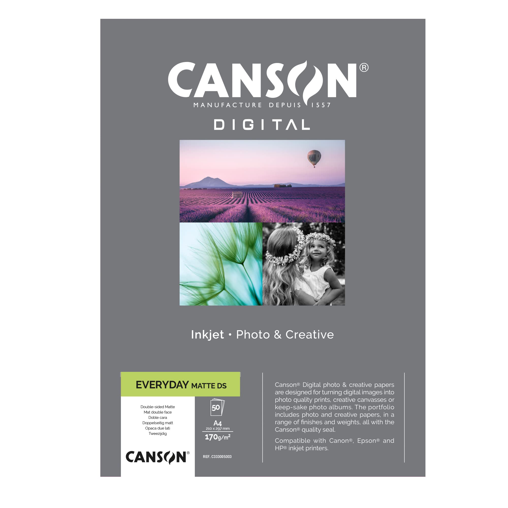 CANSON Everyday Digital Photo Paper Box, A4, 180gsm, Double Sided Matt White, 50 Sheets, Ideal for Professional Photographers