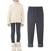 Rousytn Girls Fleece Lined Leggings Kids Warm Fleece Leggings Winter Thick Full Length Thermal Pants 6-12 Years