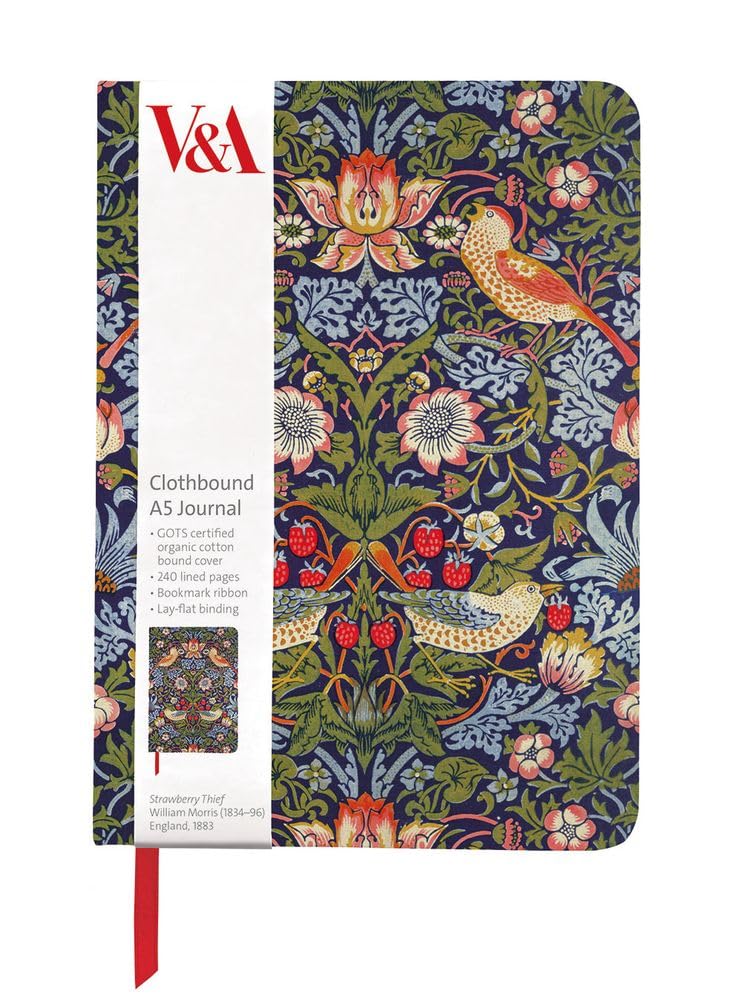 Museums & Galleries Lined A5 Clothbound Journal - William Morris Strawberry Thief Design - 240 Pages - Lovely Gift Idea