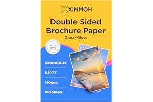 XXINMOH 100 Sheets Inkjet Glossy Brochure and Flyer Paper 8.5x11 Inch 37lbs 140gsm, Photo Printing Paper, Glossy Cardstock, Professional Quality Double Sided Instant Dry and Water-Resistant