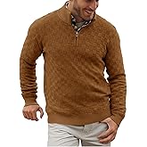 Runcati Mens Quarter Zip Pullover Sweater Casual Mock Neck Slim Fit Checkered Knitted Polo Sweaters