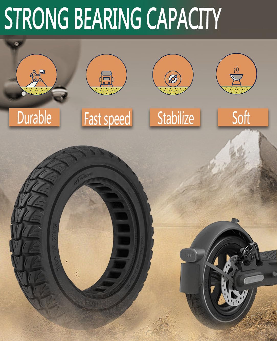 10X2.125 Solid Tire: 10x2/54-152 Tubeless Tyre Replacement for Gotrax Turboant X7 Hiboy S2 Pro MAX Electric Scooter, 10x2 Inch Rubber Honeycomb Front Rear Wheels Black