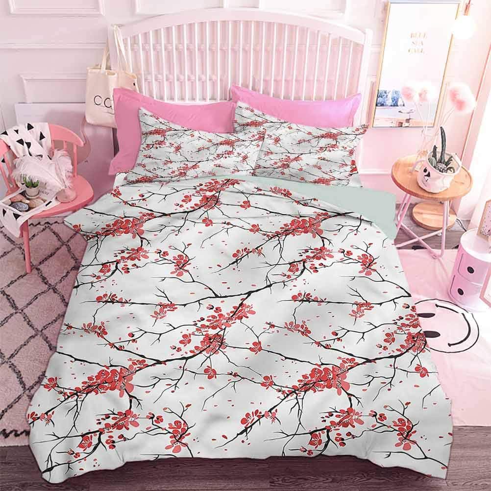Hiiiman 3pc Duvet Cover Set with Zipper Japanese Cherry