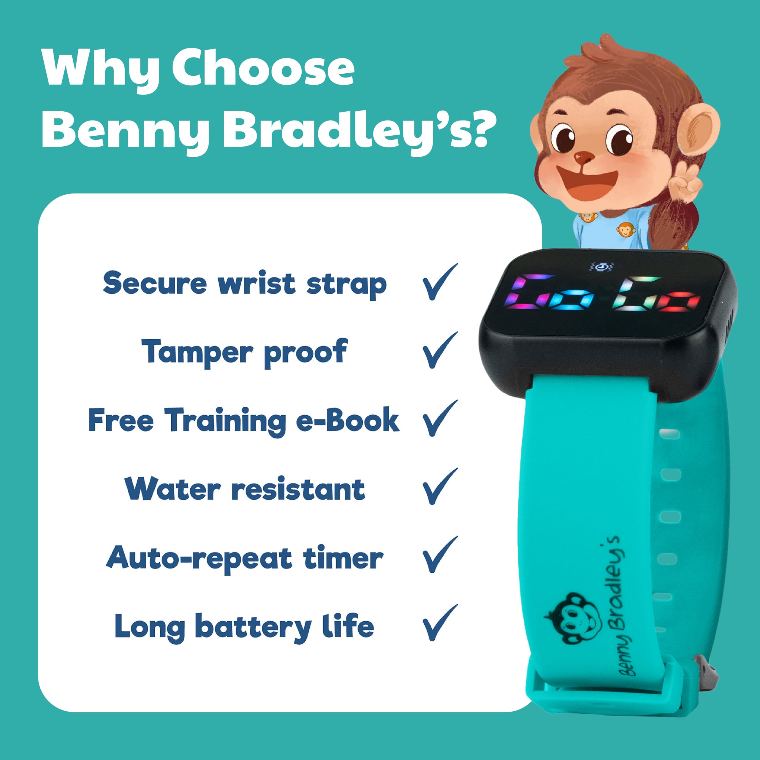 Potty Training Watch for Kids V2 – A Water Resistant Potty Reminder Device for Boys & Girls to Train Your Toddler with Fun/Musical & Vibration Interval Reminder with Potty Training eBook (Turquoise)