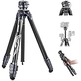 NEEWER LITETRIP LT32 62" Travel Tripod Carbon Fiber with ±15° Leveling 360° Panorama Head, Detachable Center Axis, Fast Flip 