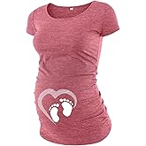 Maternity Shirts for Women - Casual Graphic Ruched Sides Short Sleeve Pregnancy Announcement Shirt