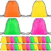 Abbylike 24 Pieces Neon Party Drawstring Backpack Bags Neon Drawstring Goodie Favor Bags Supplies Gifts Candy Gift for Party, 4 Colors