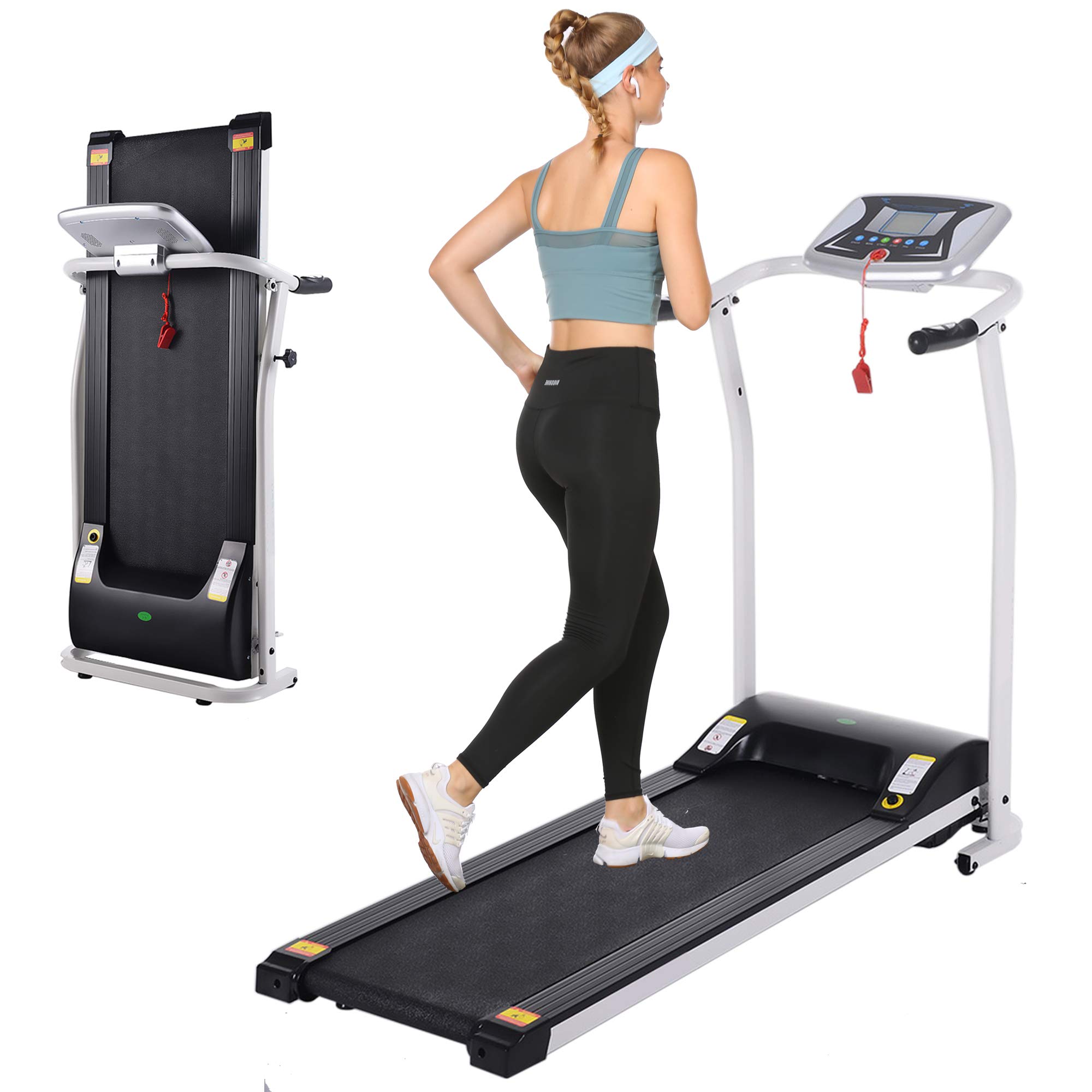 Folding Treadmill, Electric Running Machine with LCD Monitor Motorized Walking Running Machine Equip