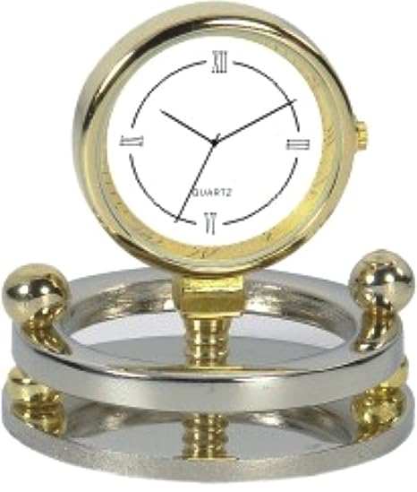 Deals Outlet Shelf Clock Showpiece Made With Brass & Stainless Steel - Gold Plated Classic Table Watch With Silver Plated Fancy Round Base