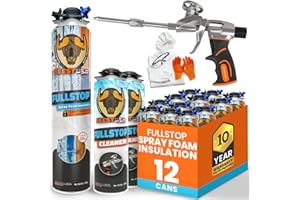 BEEST FullStop Spray Foam Insulation Kit for Walls and Attic - 240 Board ft/sq.ft. Perfect Heat & Acoustic Insulation for Reduced Energy Bills - 12x Spray Foam Can, 2X Cleaner, Pro X Gun & Safety Gear