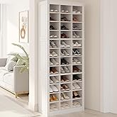 Hzuaneri Shoe Storage Cabinet, 36 Pairs Free Standing Closet Organizer, 9 inch Widened Cell Wood Shoe Organizer, 12 Tiers Vertical Space Saving Shoe Rack for Entryway, Cloakroom, White SR20703X