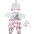 JC Toys | Berenguer Boutique | Baby Doll Outfit | Pink Striped Long Onesie with Headband, and Booties | Ages 2+ | Fits Dolls 14"- 16"