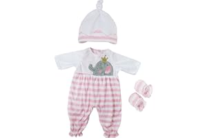 JC Toys | Berenguer Boutique | Baby Doll Outfit | Pink Striped Long Onesie with Headband, and Booties | Ages 2+ | Fits Dolls 14"- 16"