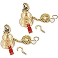 UAPAN Brass Gold wall Hanging Bell with Chain and Hanging Hook for Home Mandir Temple decorative I Puja Room(3 inch,Pack of 2 Nos)