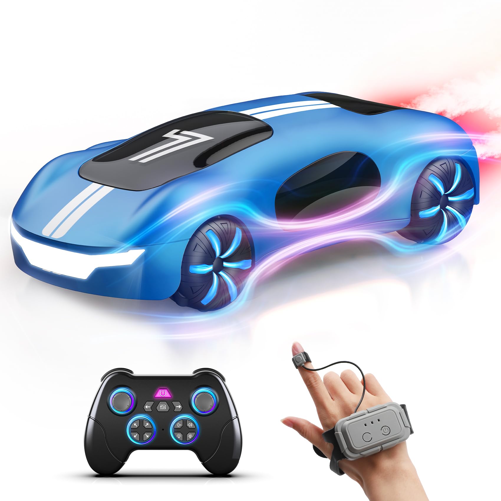 AEROQUEST Ferngesteuertes Auto Spielzeugauto,Aufladbar Gestensensor RC Stunt Auto mit Licht und Sprühen,2,4 GHz RC Drift Spielzeugauto Geschenk für Kinder ab 6 7 8 9 10+ Jahre Jungen Mädchen