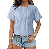 Dokotoo Women's Tops Casual Scoop Neck Short Sleeve Hollow Out Shirts Loose Tunic Tops Blouses
