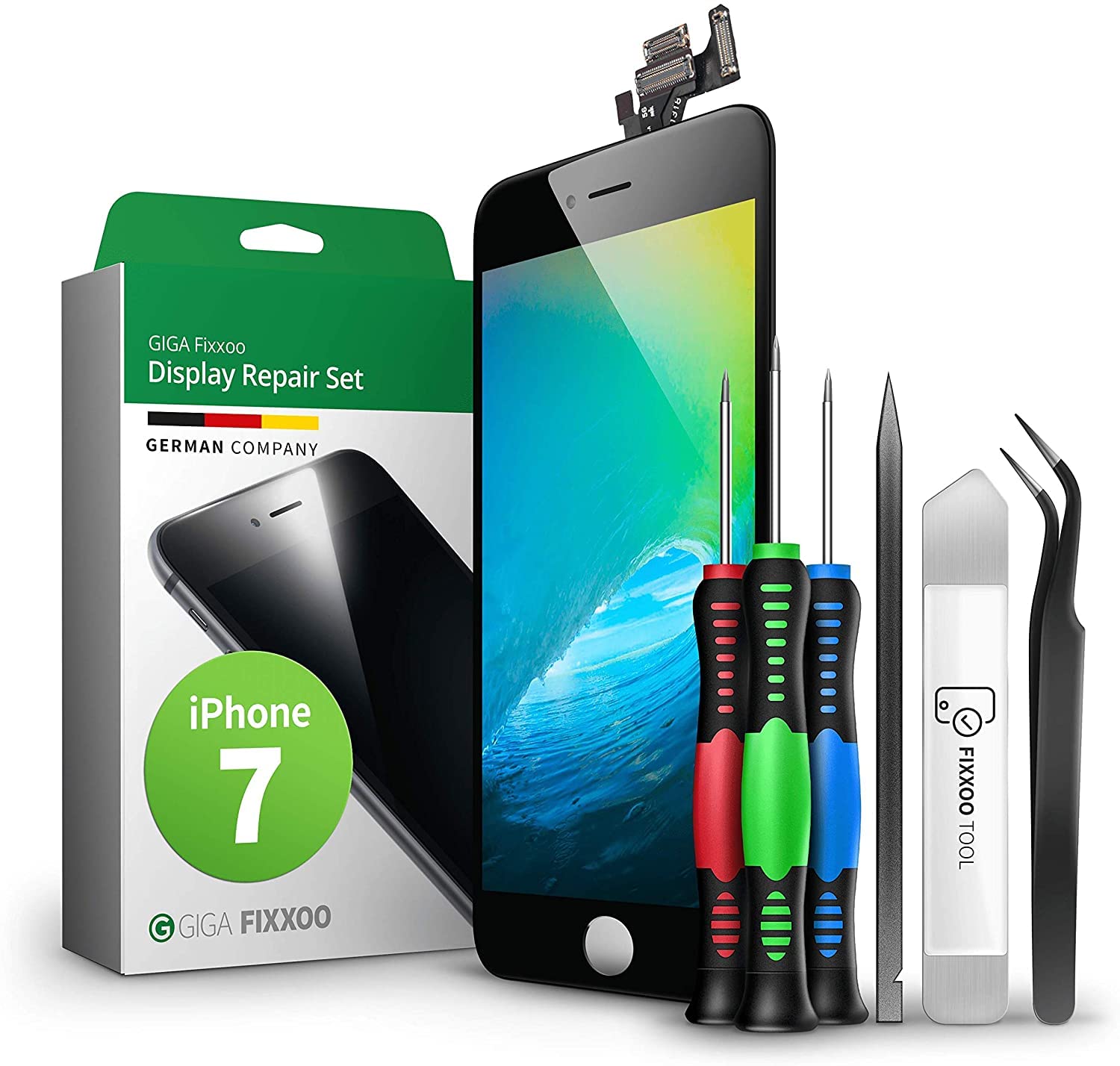 GIGA Fixxoo® Display for iPhone 7 [including tool kit] - Retina LCD glass with touch screen - display for iPhone repair kit - replacement display for iPhone with tool kit