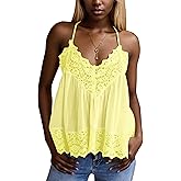 MISSACTIVER Women's Lace Trim Spaghetti Strap Cami Top Scalloped Hem Sleeveless Backless V Neck Racerback Flowy Tank Camisole
