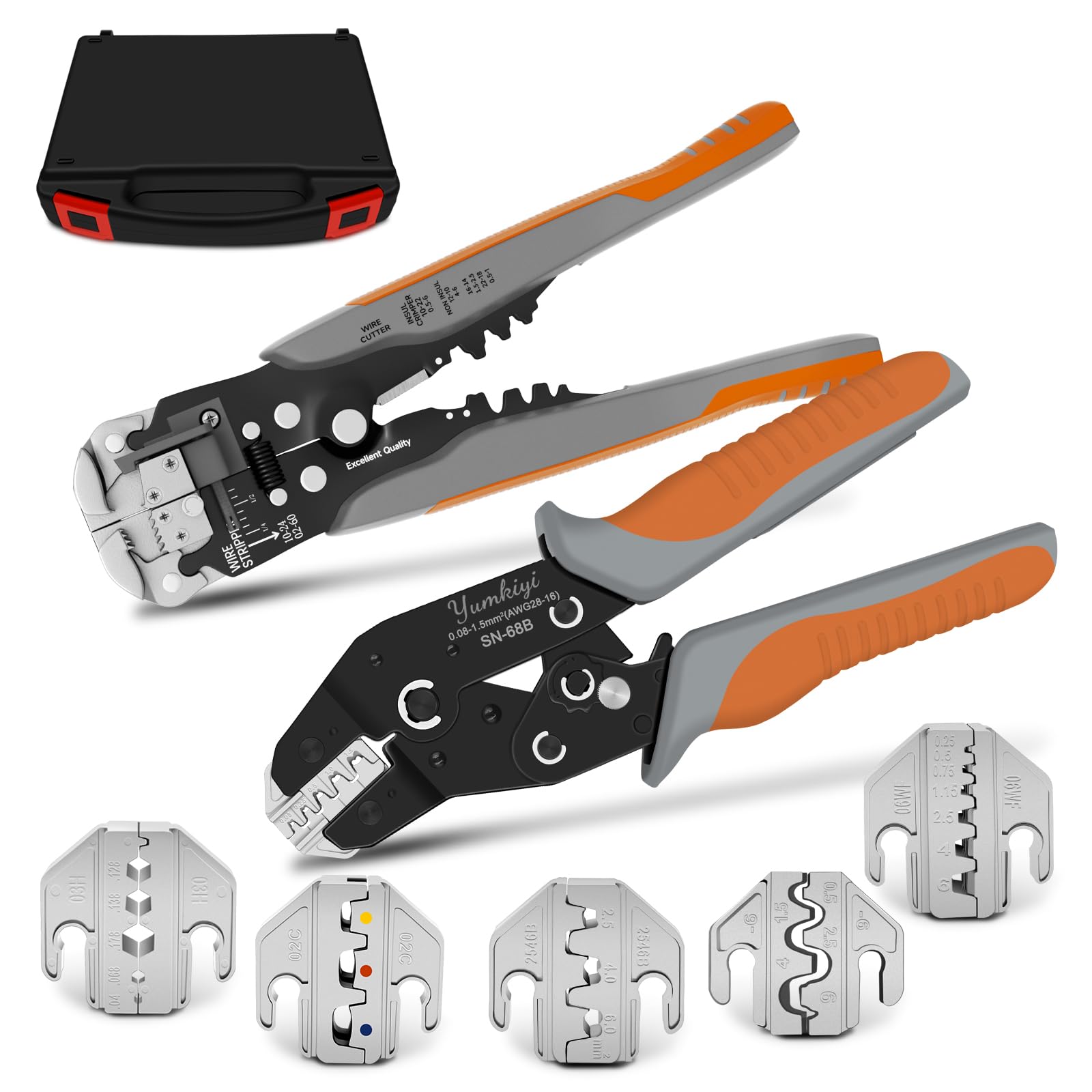 Photo 1 of Yumkiyi Ratchet Crimping Tool and Wire Stripper Set - 7 in 1 Wire Crimper Tool for Insulated Nylon,Non-Insulated,Ferrule Wire End,Open Barrel Terminals,Solar Connectors
