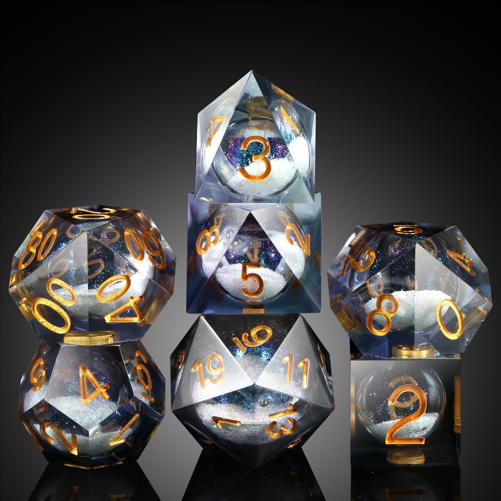 DNDND Sharp Edge DND Dice, Full Set of Liquid D&D Die With Gift Case for Dungeons and Dragon Game (Grey Liquid) — image 1