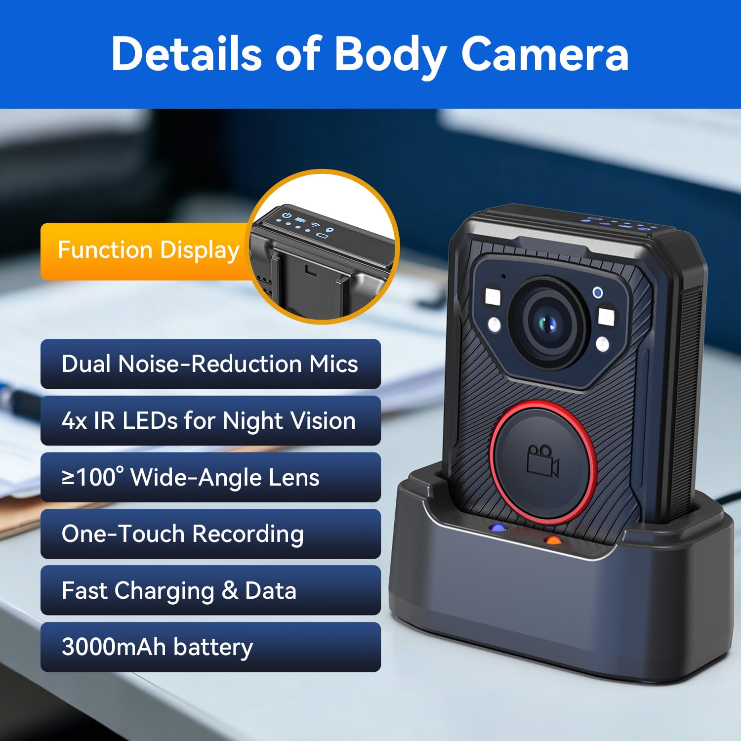 Tarkonn Police Body Camera, 1080P HD Body Worn Camera, 64G & IP68, GPS Enabled Body Cam with APP, 12Hours Battery, Night Vision, Video Recorder for Law Enforcement