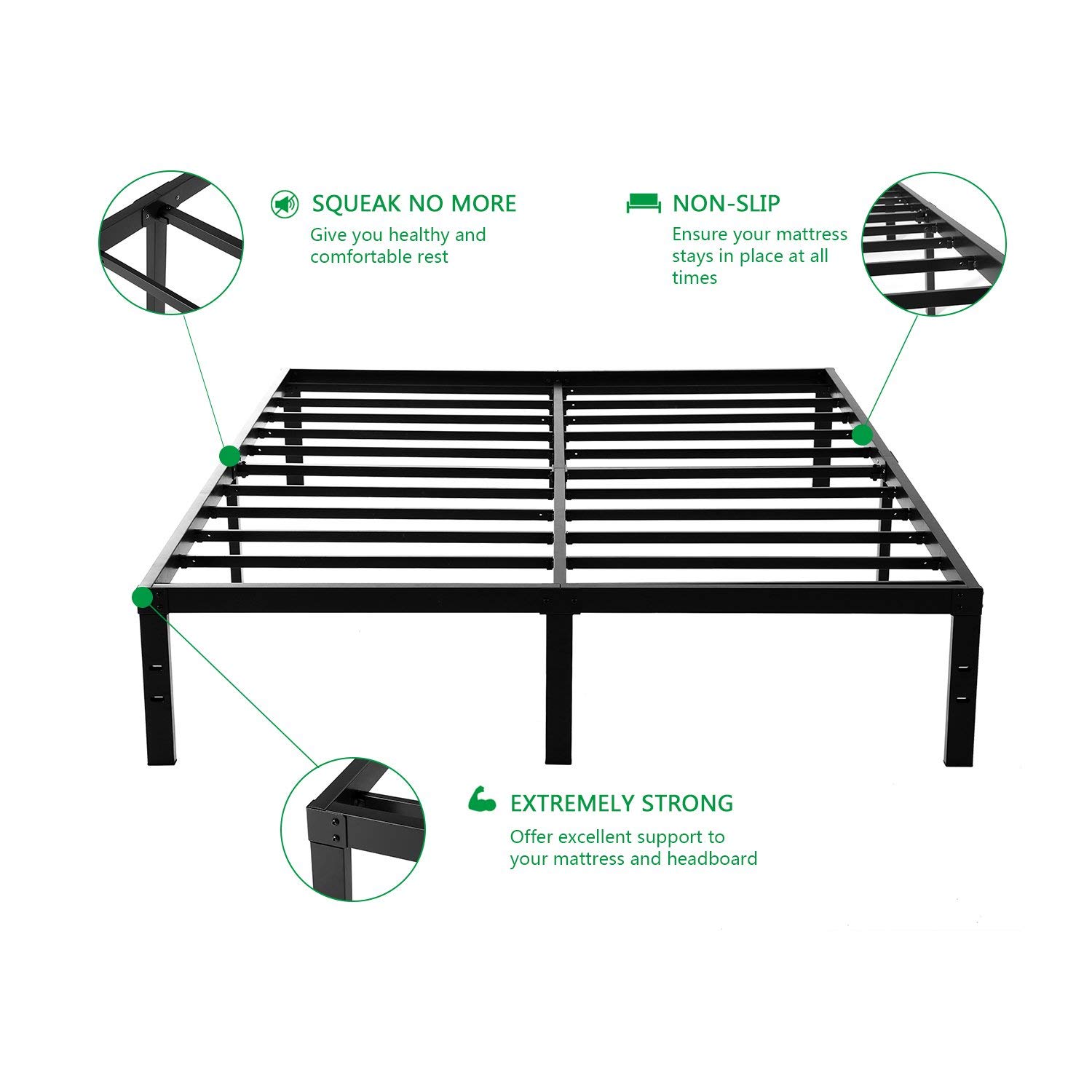 Noah Megatron 14 Inch Heavy Duty Queen Size Metal Platform Bed Frame/No