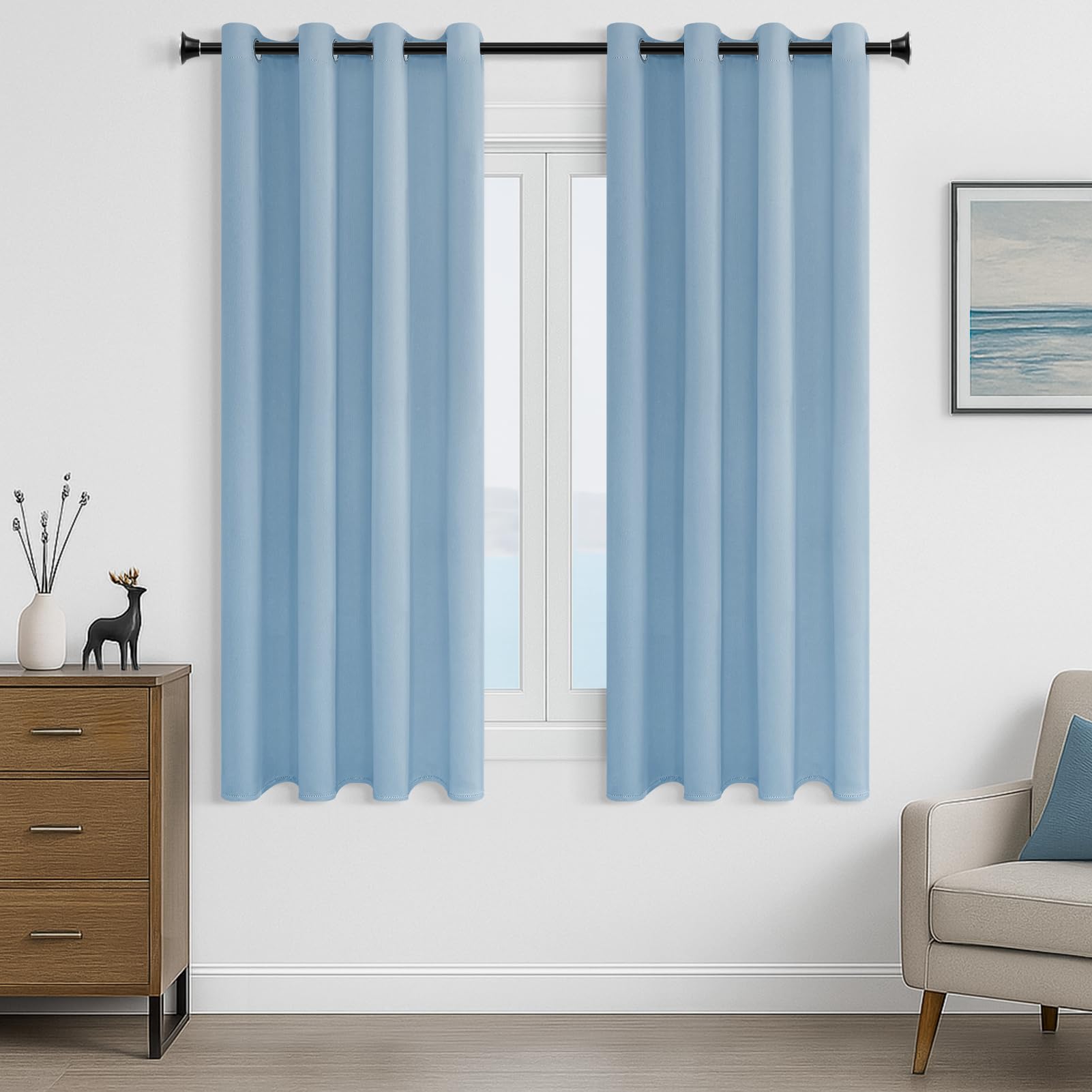 MRTREES Blackout Curtains Bedroom 57 Drop 2 Panels Sky Blue Eyelet Thermal Curtain for Living Room Soft Texture Window Treatments for Kids 55x57 Inch 140x145 CM