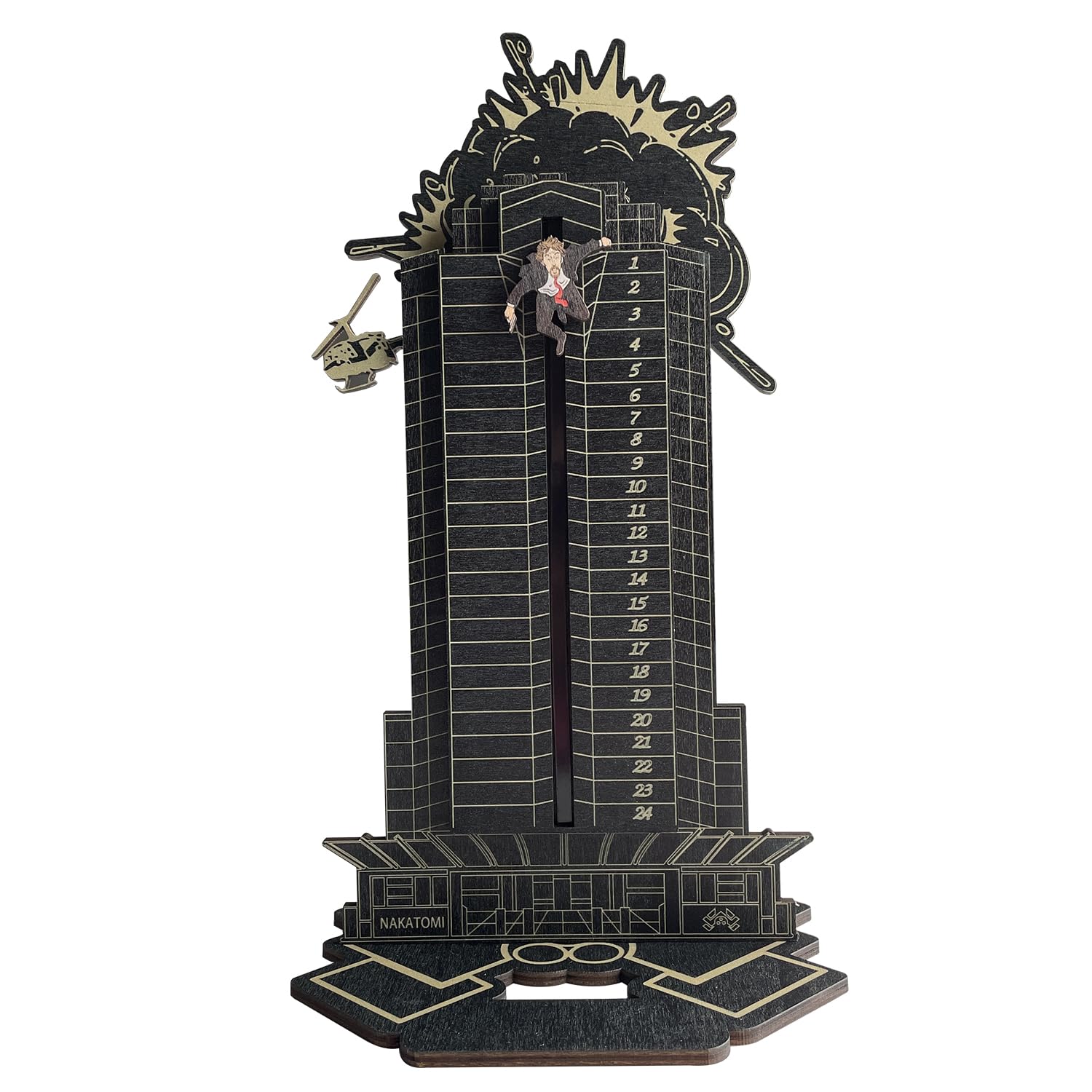 Christmas Die Hard Advent Calendar 2025,24 Day Countdown Calendar, Wooden Christmas Hans Gruber Interactive Advent Calendar for Tabletop Decorations Home Outdoor Xmas Decors Gift for Kids