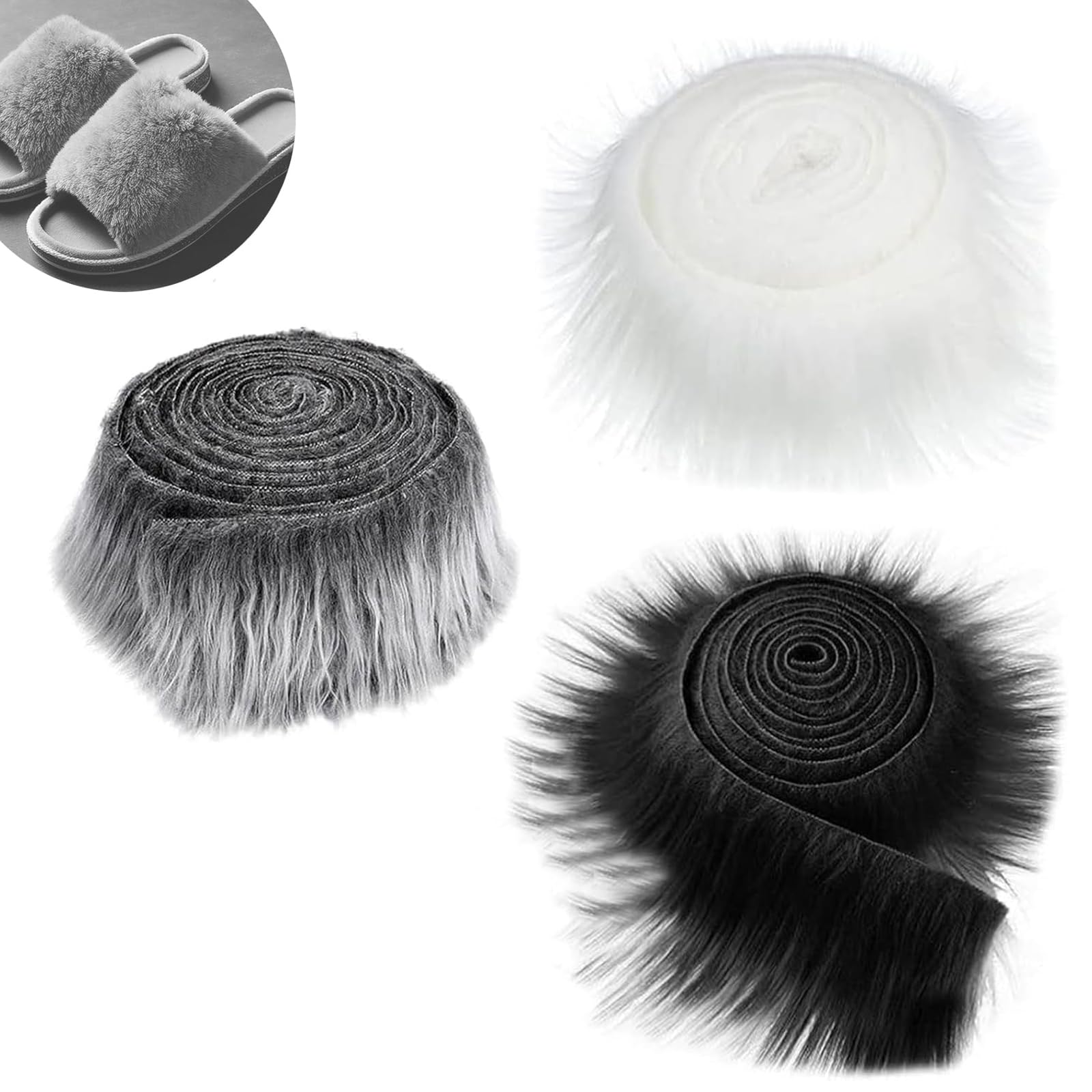3Pcs White Faux Fur Fabric - 5 x 150 Cm Black and White Fabric for Gnomes Beard, Santa Claus Hair, Dwarf Cosplay Costume, DIY Craft Decoration