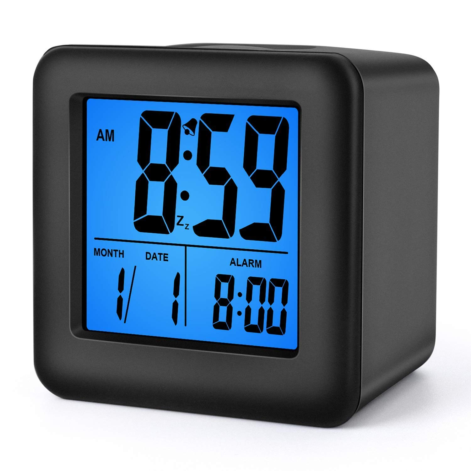 Plumeet Digital Alarm Clock Kids Alarm Clock with Snooze and Nightlight - Easy Setting Silicone Clock Display Time, Date - Loud Alarm Clocks for Bedroom - Battery Powered (Black)