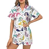 Delerain Womens Pajama Sets 2-Piece Short Sleeve Sleepwear Soft Satin Button Down Loungewear Pjs Shorts Set XS-2XL