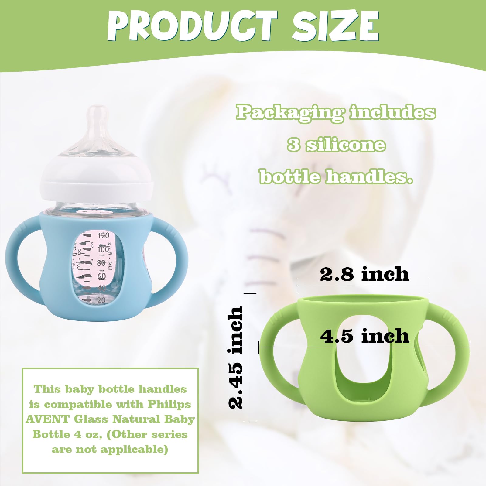 3 Pack Silicone Sleeves for Avent Natural Glass Baby Bottles, Anti Breakage Baby Bottle Holder with Handles, Compatible Philips Avent Glass Natural Baby Bottle 4 oz