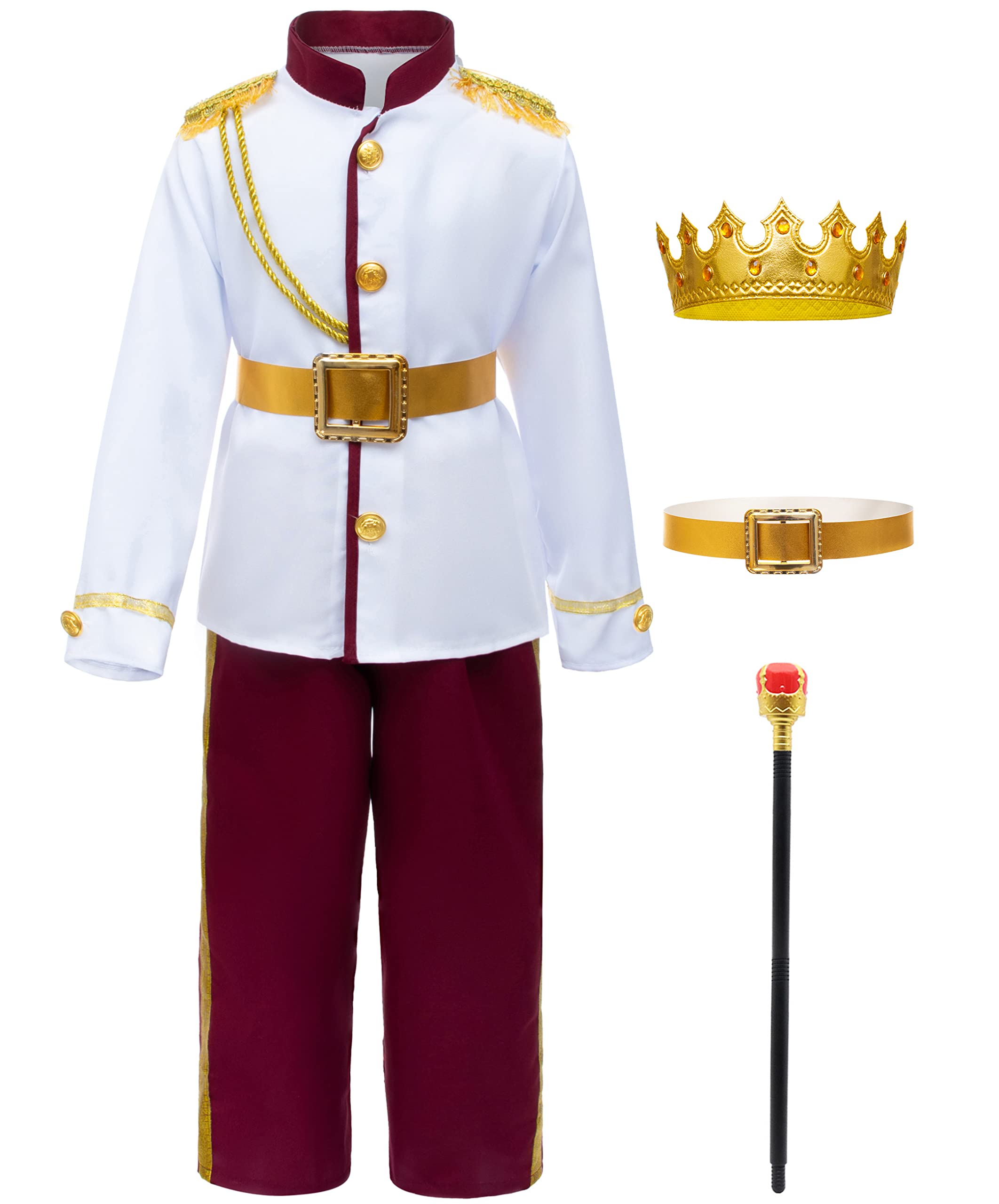 Prince Charming Costume for Kids Boys Royal Prince King Outfit Party Cosplay 8-9 Years White
